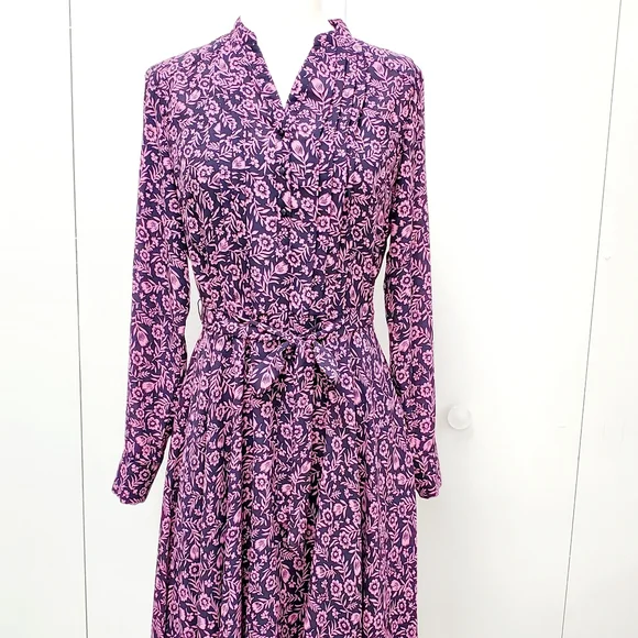 Nanette Lepore Long Sleeve Purple Floral Print Pintuck Dress Size 6